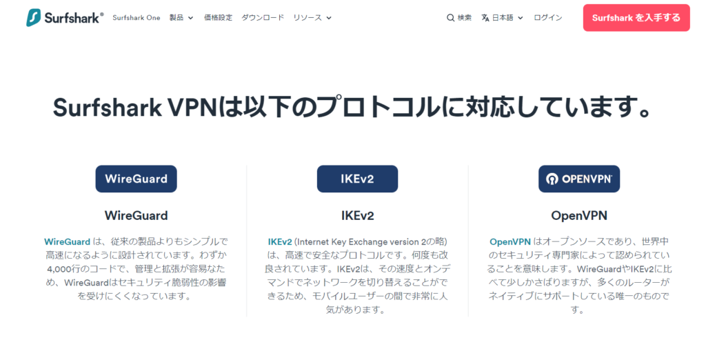 Surfshark VPN プロトコル