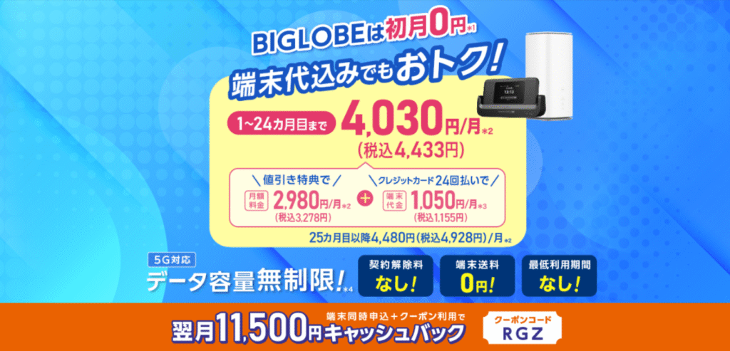 【BIGLOBE WiMAX+5G 】ギガ放題プラス（1）
