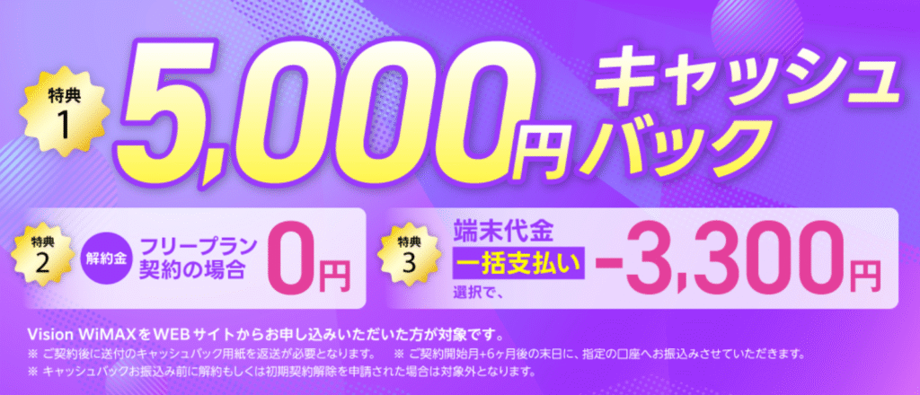 Vision WiMAX キャッシュバック特典