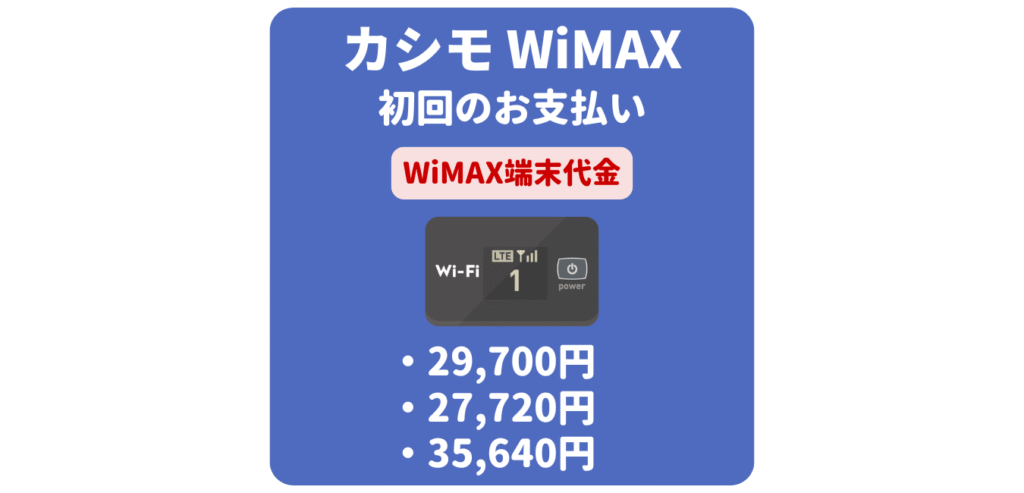 カシモWiMAX 端末代金（初回のお支払い）