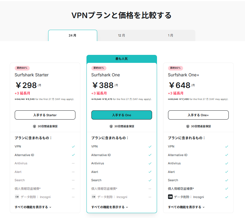 Surfshark VPN ご利用料金