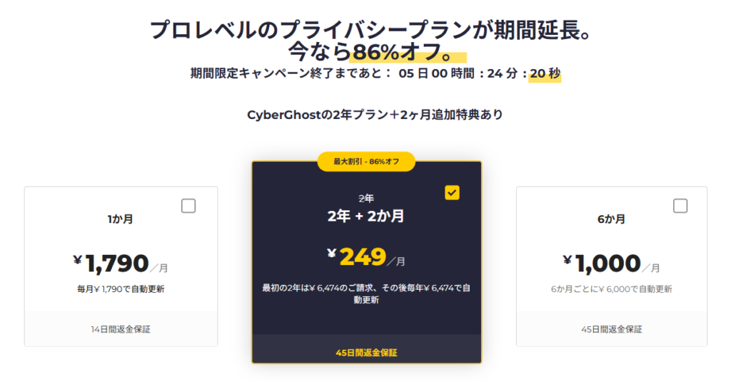 CyberGhost VPN ご利用料金