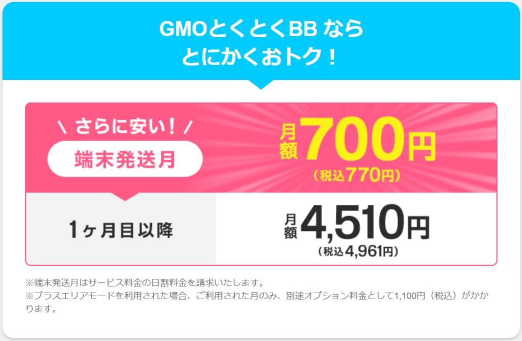 GMOとくとくBB WiMAX 料金